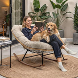 Bme Patio Rocking Chair Outdoor and Indoor, Modern Metal Lounge Rocker with Thick 7'' Cushion, 400lbs Capacity, Ergonomic Design, Easy Assembly, Beige Cushion - Wood Texture Rocker