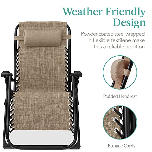 Best Choice Products Oversized Zero Gravity Chair, Folding Outdoor Patio Recliner, XL Anti Gravity Lounger w/Removable Cushion, Cup Holder, Side Tray, 350lb Capacity - Wheat Best Choice Products