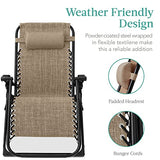 Best Choice Products Oversized Zero Gravity Chair, Folding Outdoor Patio Recliner, XL Anti Gravity Lounger w/Removable Cushion, Cup Holder, Side Tray, 350lb Capacity - Wheat Best Choice Products