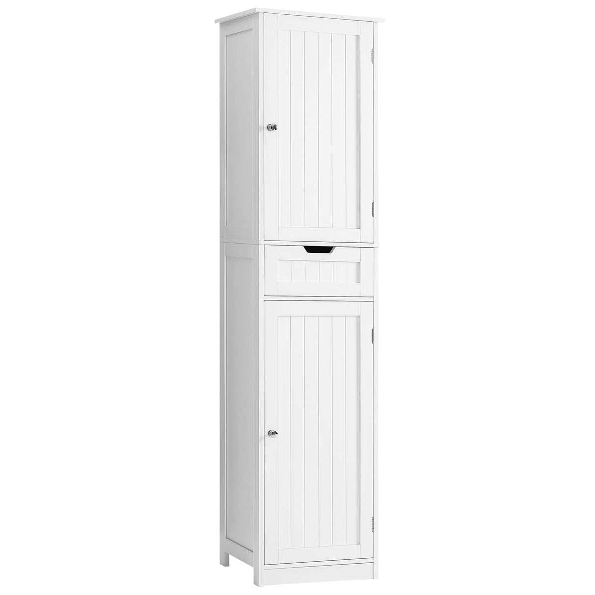 Iwell Tall Bathroom Cabinet, Storage Cabinet with 2 Doors & 1 Drawer, Freestanding Linen Cabinet with Adjustable Shelves, Floor Cabinet for Bathroom, Living Room, Home Office, White Iwell