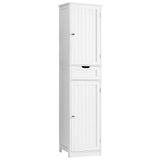Iwell Tall Bathroom Cabinet, Storage Cabinet with 2 Doors & 1 Drawer, Freestanding Linen Cabinet with Adjustable Shelves, Floor Cabinet for Bathroom, Living Room, Home Office, White Iwell