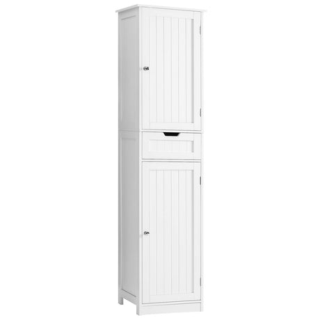 Iwell Tall Bathroom Cabinet, Storage Cabinet with 2 Doors & 1 Drawer, Freestanding Linen Cabinet with Adjustable Shelves, Floor Cabinet for Bathroom, Living Room, Home Office, White Iwell