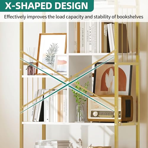 YITAHOME 5-Tier Gold Arched Bookshelf - Elegant White & Gold Storage Rack for Home, Office, and Living Space YITAHOME