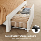 Rolanstar Queen Bed Frame with Drawers, Storage Headboard with Charging Station and LED Lights, Upholstered Bed with Heavy Duty Wood Slats, No Box Spring Needed, Noise Free, Easy Assembly, Beige Rolanstar