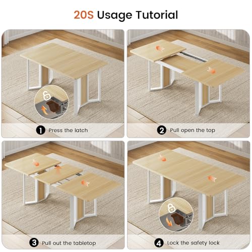 Itaar 5-Piece Dining Table Set for 4-6 People, 63" Extendable Kitchen Table and 4 Cushion Chairs, Dining Room Table with MDF Board & Metal Frame for Small Space, Easy Clean, Natural Itaar
