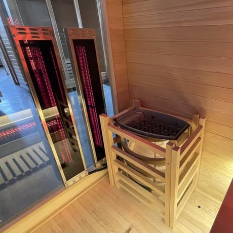 4-5 Person Hybrid Home Wood Sauna, Indoor WiFi Control Far Infrared & Traditional Canadian Hemlock Steam Saunas Spa with Red Light Therapy, 14 Heating elements & Electric Stove, Accessories, Rightdoor Smartmak