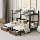 kuurfuurdo Metal Triple Bunk Bed for Kids, Detachable TwinXL Over Twin Over Twin Triple Bunk Bed with Guardrails, Ladder & Storage Drawer, Converts to 3 Separate Beds (3 Bunk Beds for Kids) kuurfuurdo