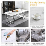Goujxcy 7 Piece Marble Dining Table Set for 6, Luxury 70" White Marble Silver Kitchen Table with 6 Grey Velvet Upholstered Chairs, Modern 6 Person Dining Room Table Set for Kicken Dining Office Room Goujxcy