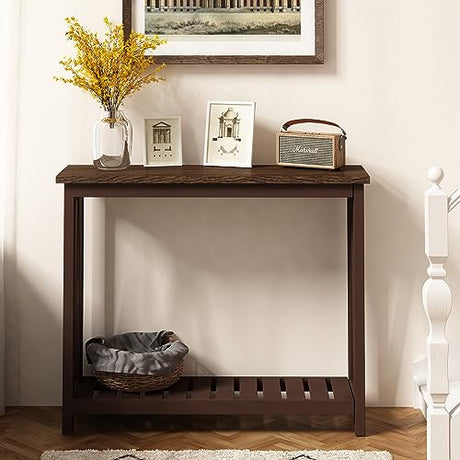ChooChoo Farmhouse Console Table, Rustic Vintage Narrow Sofa Table for Entryway, Living Room, Hallway, 40 Espresso ChooChoo