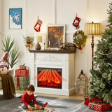 Electric Fireplace with Mantel, Farmhouse Electric Fireplaces TV Stand, Fireplace Entertainment Center with Heater and Realistic Stacked Stone Surround for Living Room, Bedroom HDDDZSW