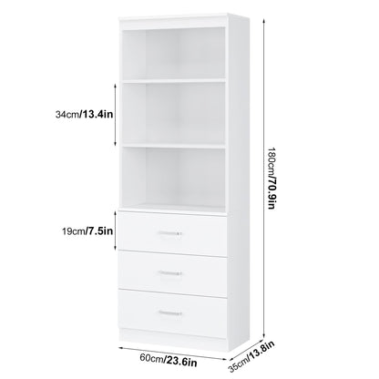 FOTOSOK 71-Inch Tall White Storage Cabinet with 3 Drawers and 3 Open Shelves - WoodArtSupply