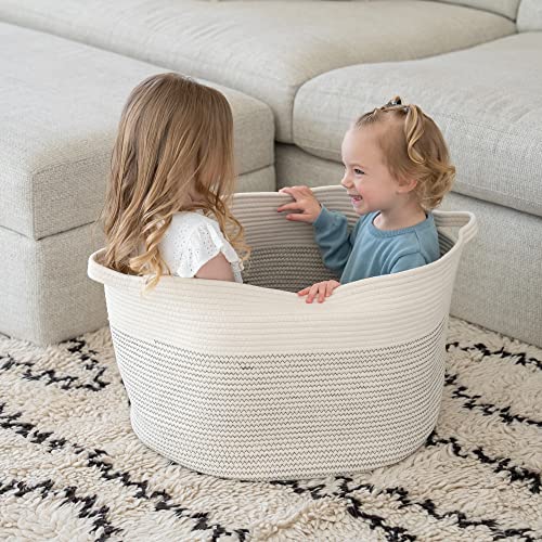 Little Hippo Baskets XXXL Large Cotton Rope 22"x22"x14" Storage Woven Blanket Living Room Toy Basket for Organizing, Baby Gift, Kids Organizer Little Hippo
