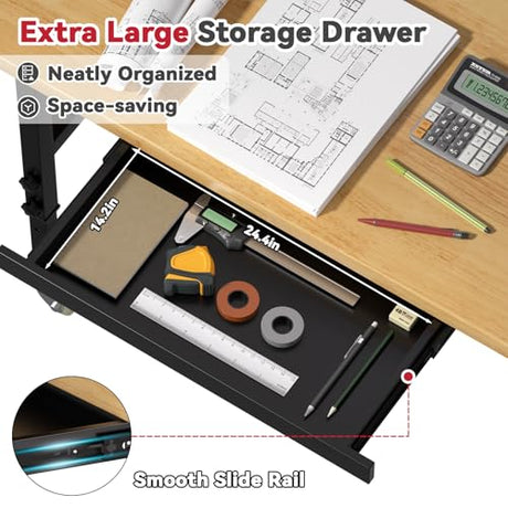 Granper 48" Heavy Duty Solid Wood Work Bench, Work Table with Drawers, Portable Garage Workbench with Wheels and Power Outlet, 3000 LBS Load Capacity, Rolling Tool Workbench for Workshop, Office, Home Granper