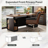 ModernMate 71" Standing Executive Desk with Privacy Panel, Large One-Piece Electric Height Adjustable Stand Up Desk with Charging Station, File Cabinet Storage, Home and Office, Black Walnut ModernMate