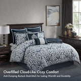 Madison Park Odette Cozy Comforter Set Jacquard Damask Medallion Design - Modern All Season, Down Alternative Bedding, Shams, Decorative Pillows, King(104 in x 92 in), Navy 8 Piece Madison Park