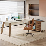 Tribesigns 78.7-Inch Executive Desk, L-Shaped Desk with 55-Inch Cabinet, Large Office Desk with Storage Shelves, Modern Computer Desk for Home Office, White & Walnut Tribesigns