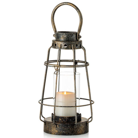 Nuptio Vintage Candle Lanterns Decorative with Handle Rustic Portable Pillar Candle Holder with Glass Wrought Iron Farmhouse Lantern for Wedding Party Centerpiece Garden Decor Indoor Outdoor Use NUPTIO