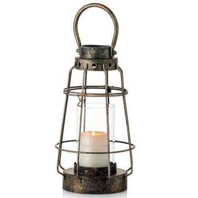 Nuptio Vintage Candle Lanterns Decorative with Handle Rustic Portable Pillar Candle Holder with Glass Wrought Iron Farmhouse Lantern for Wedding Party Centerpiece Garden Decor Indoor Outdoor Use