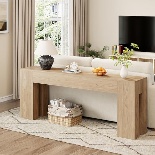 Epecoya Extra Long Sofa Console Table for Entryway Living Room, 79-Inch Farmhouse Wood Behind Couch Table, Rectangular Accent Console with Wooden Double Base for Hallway Foyer Entrance, Light Oak Epecoya
