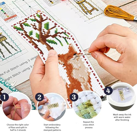 ACRNIGHEET 6 PCS Cross Stitch Bookmark Kit Animals Patterns DIY Stamped Embroidery Bookmark Kit DIY Bookmarks Crossstitch Kits Adul Stamped Embroidery Bookmarks with Instructions 11CT ACRNIGHEET
