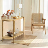 RUSTOWN Rattan Console Table, 2-Tier Boho Entryway Table with Tempered Glass Top and Wood Legs,Mid Century Modern Sofa Table for Hallway, Entryway, Living Room (Natural) RUSTOWN
