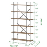HSH Rustic Oak 6-Tier Tall Bookcase & Storage Rack with Metal Frame HSH