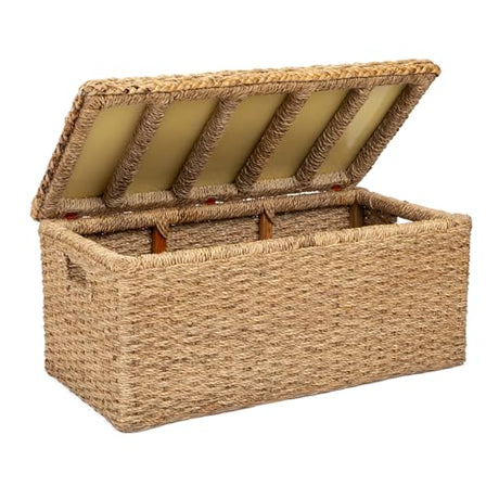 Wholestory Collective Handwoven Wicker 35" Banana Leaf Rattan Storage Trunk and Chest Seagrass XL Organizers with Lid, Natural Color with Handles Wholestory Collective