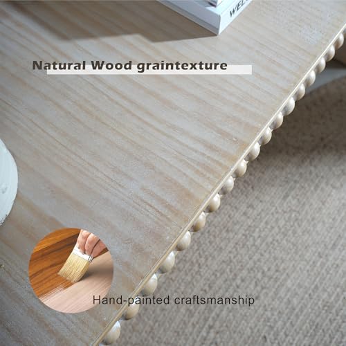 FGXJY 59" Natural Wood Console Table with Curved Waterfall-Style, Rustic Wooden Entryway Table with Wood Beads, Farmhouse Sofa Table Behind Couch for Living Room, Hallway, Entrance FGXJY
