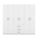 Merax Large White 6 Doors Wooden Wardrobe, Bedroom Tall Armoire Closet Organizer with Big Drawers, Hanging Rails and Shelves, Clothes Storage Cabinet for Garage & Laundry Room, White Merax