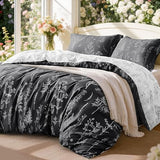 Love's cabin King Size Comforter Set Black - King Comforter Set, 3 Pieces Cute Floral Bedding Sets for All Seasons,1 Soft Reversible Botanical Flowers Comforter and 2 Pillow Shams Love's cabin