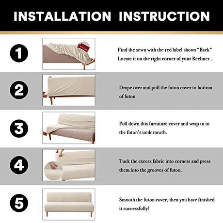 PrinceDeco Stretch Armless Futon Cover Futon Slipcover Full Queen Size Couch Cover Futon Sofa Bed Cover Furniture Protector with Elastic Bottom, Machine Washable, Biscotti Beige PrinceDeco