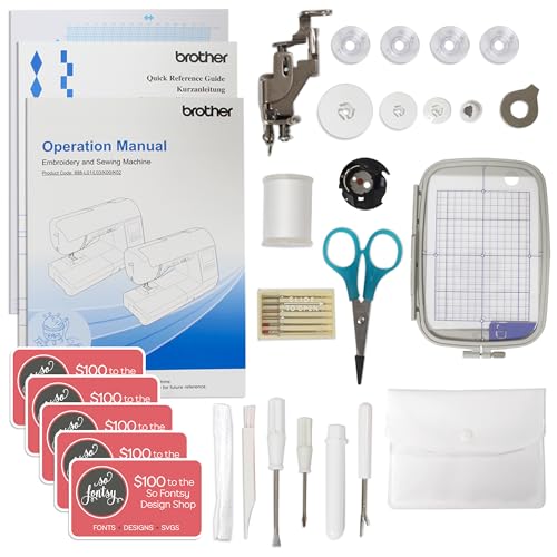 Brother PE900 5" x 7" Embroidery Machine All-in-One Bundle with 5 Embroidery Hoops, 80 Embroidery Threads & Deluxe Accessory Kit