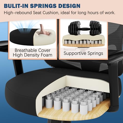 ELABEST Ergonomic Office Chair,Home Desk Chair with Mesh Back,Adjustable Lumbar Support,Built-in Springs Wide Seat,Executive Task Chair with 3-D Big Armrests,Tilt Function,Computer Desk Chair ELABEST
