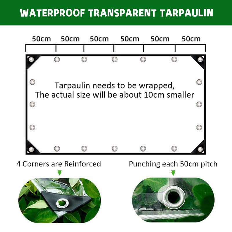 Heavy Duty Waterproof Clear Tarp-Thicken Clear Vinyl PVC Tarps Transparent Tarpaulin with Brass Grommets for Camping Patio Gazebo Outdoor-Tarp to Cover The Sun and Rain TOPCHANCES