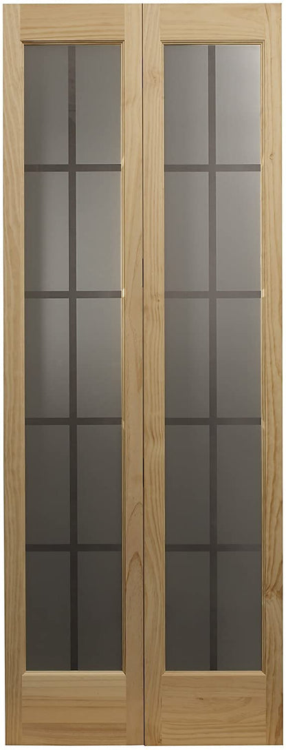 LTL Home Products 873726 Mission Glass Bifold Interior Solid Wood Door, 30" x 80", Unfinished Pine - WoodArtSupply