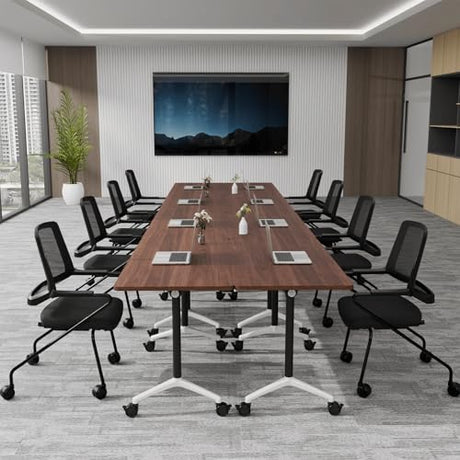 Conference Table, Folding Conference Room Tables, Foldable Conference Table with Locking Wheels, Mobile Seminar Training Tables for Office, Meeting Room, Classr (4, Walnut, 47.2in) Generic