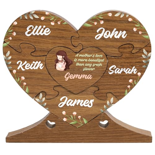 6" Personalized Wooden Heart Puzzle Made of Solid Oak, Custom Wooden Family Puzzle with Names (Design 1) - WoodArtSupply