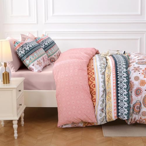 MUXHOMO Bed in a Bag Queen 7 Pieces, Queen Comforter Set Reversible Bohemian Botanical Flowers Design, Ultra Soft & Breathable Bedding Sets with Comforter, Sheets, Pillowcases & Shams MUXHOMO