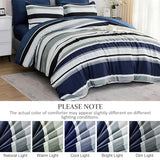 WONGS BEDDING Queen Comforter Set, 7 Pieces Navy Blue Comforter Set Queen Size, Soft Striped Bed in a Bag Bedding Set with Comforter, Flat Sheet, Fitted Sheet, Pillow Shams, Pillowcase WONGS BEDDING