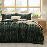 Bedsure Boho Duvet Cover Queen Size - Dark Green Tufted Boho Bedding, Farmhouse Shabby Chic Embroidery Bedding for All Seasons, 3 Pieces, 1 Soft Jacquard Queen Comforter Cover and 2 Pillow Shams Bedsure