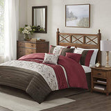 Madison Park Serene Faux Silk Comforter Set - Floral Embroidery Design, All Season Bedding Set, Matching Bed Skirt, Decorative Pillows, Red Cal King(104"x92") 7 Piece Madison Park