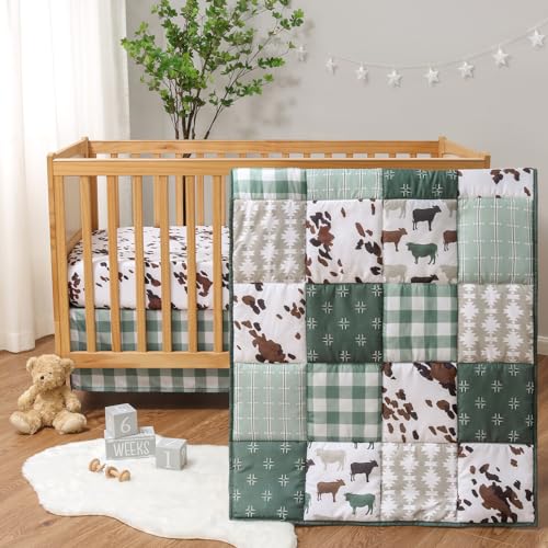 The Peanutshell 3 Piece Baby Crib Bedding Set for Boys & Girls - Newborn, Infant & Toddler Nursery Bed Set Decor with Fitted Crib Sheet, Dust Ruffle, Crib Comforter - Boho Farm The Peanutshell