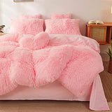 FOPPA Fluffy comforters Cover Twin Size - Ultra Soft Plush Pink Bedding Sets 2 Pieces (1 Faux Fur Comforter Cover + 1 Fuzzy Pillow case) Girls Shaggy Pink Twin Bed Set (Light Pink, Twin) FOPPA