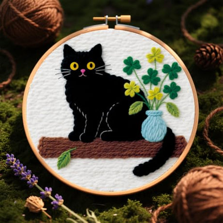 BEUNITONE 2PCS Cat Punch Needle Kit for Adults Beginners, Complete Craft Embroidery Needlepoint Kits with Hoop and Instructions, Punch Needle Starter Craft Set for Home Decor, Festival Gift 20x20cm BEUNITONE