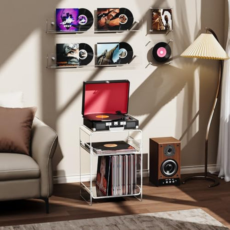 Acrylic Record Player Table with Storage Shelf, Clear Side Table Nightstand (Clear, Medium) Acrylicolor
