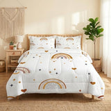 WeCozy Twin Size Comforter Set with Pillowcase, Cute Boho Rainbow Bohemian Nursery Soft 2 Pcs Bedding for Kids and Adults Bedroom Bed Decor WeCozy