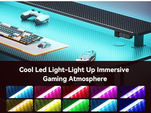 MOTPK 47 Inch Gaming Desk with LED Lights, Computer Desk Gaming Table with Monitor Shelf, Gamer Desk with Carbon Fiber Texture, Kids Boys Desk Gift for Men MOTPK