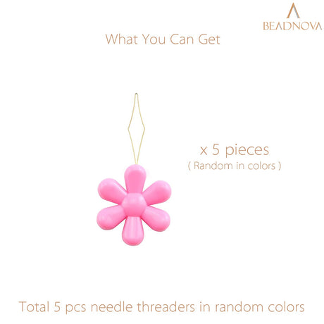BEADNOVA Embroidery Needle Threader Tool 5pcs Plastic Flower Head Sewing Machine Needle Threader for Hand Sewing Cross Stitch Craft Knitting Quilting (5pcs, Mix Colors) BEADNOVA