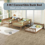 Triple Bunk Bed for Kids ,Wood 3-in-1 Twin Bunk Beds, Convertible to 3 Separate Beds, Solid Rubber Wood Construction, Safety Guardrails & Dual Ladders ,Space-Efficient Vertical Design,White Oak MoproBeti
