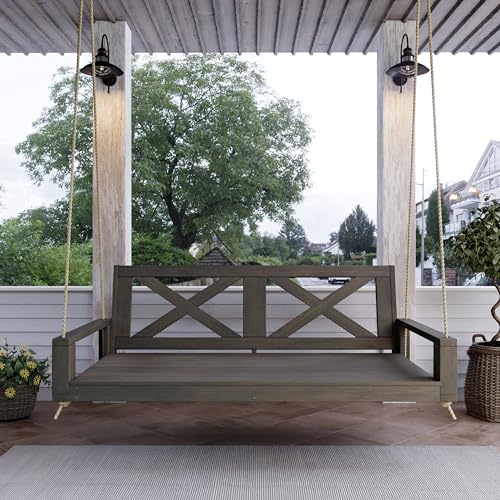 Malvern Twin Wood Porch Swing Bed in Dark Walnut Stain, Amish Handcrafted Daybed Style Swing Amish Casual